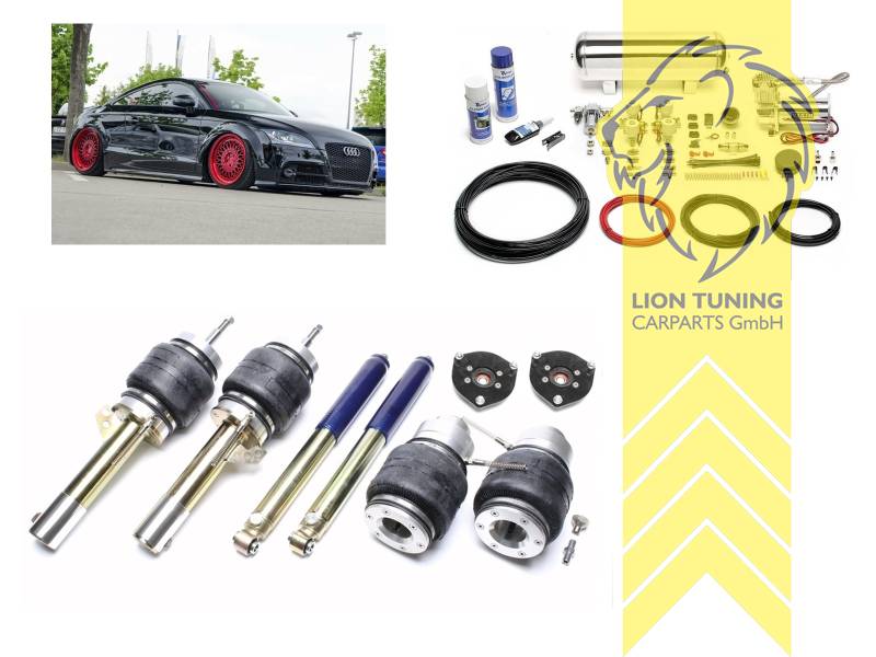 11,5L Tank chrom / ViAir Kompressor chrom, Zug- und Druckstufe gleichzeitig einstellbar, weiss, Wir empfehlen die Verwendung kürzerer Koppelstangen, Nicht passend bei Quattro Modellen, Stahl verzinkt, Eintragungspflichtig / Teilegutachten wird nach Kauf spezifisch ausgestellt